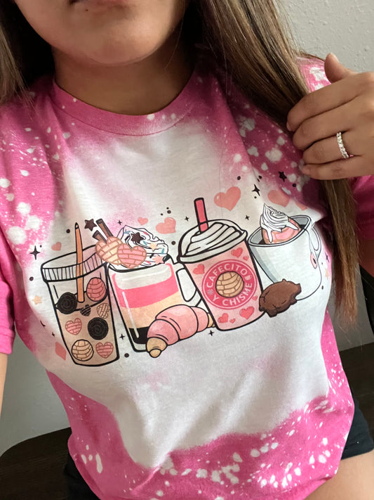 Cafecito y Chisme Pink Bleached Tee