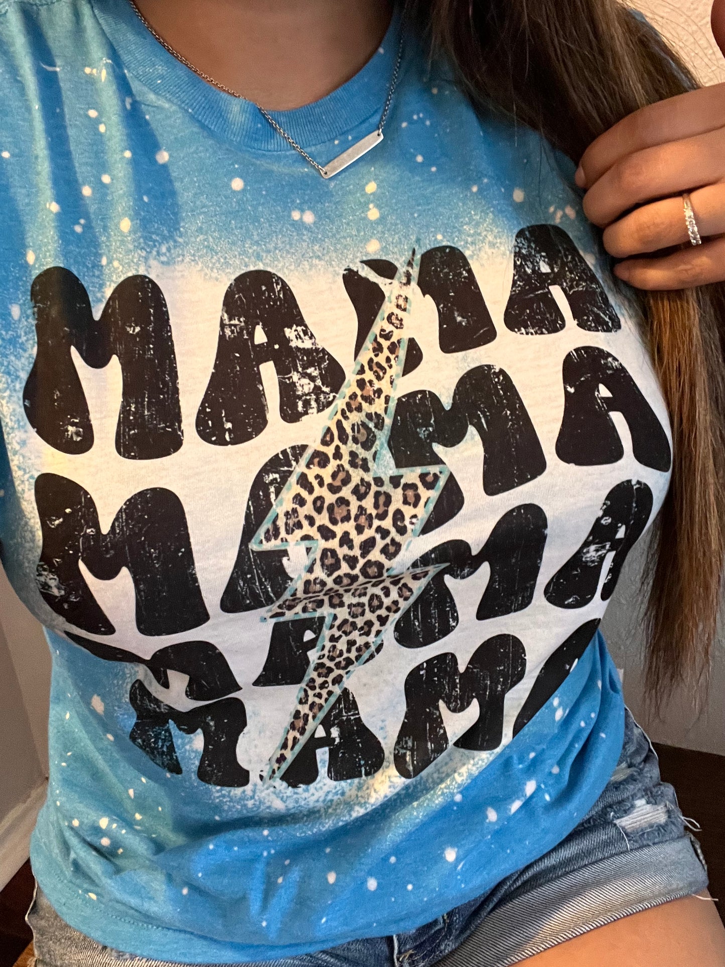 Cheetah & Lighting Mama Blue Bleached Tee