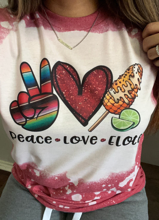 Peace Love Elote Red Bleached Tee