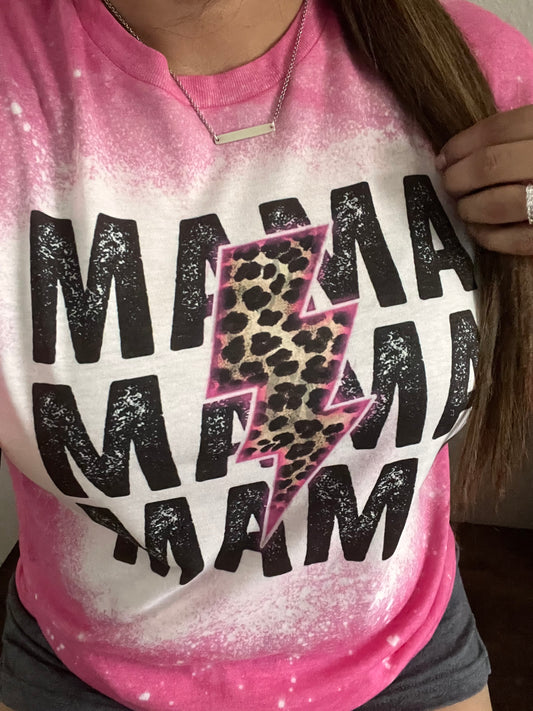 Neon Pink Cheetah Lightning Mama Bleached Tee