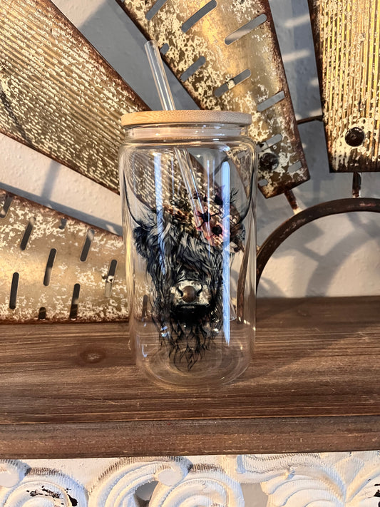 Highland Cow Glass Can Tumbler