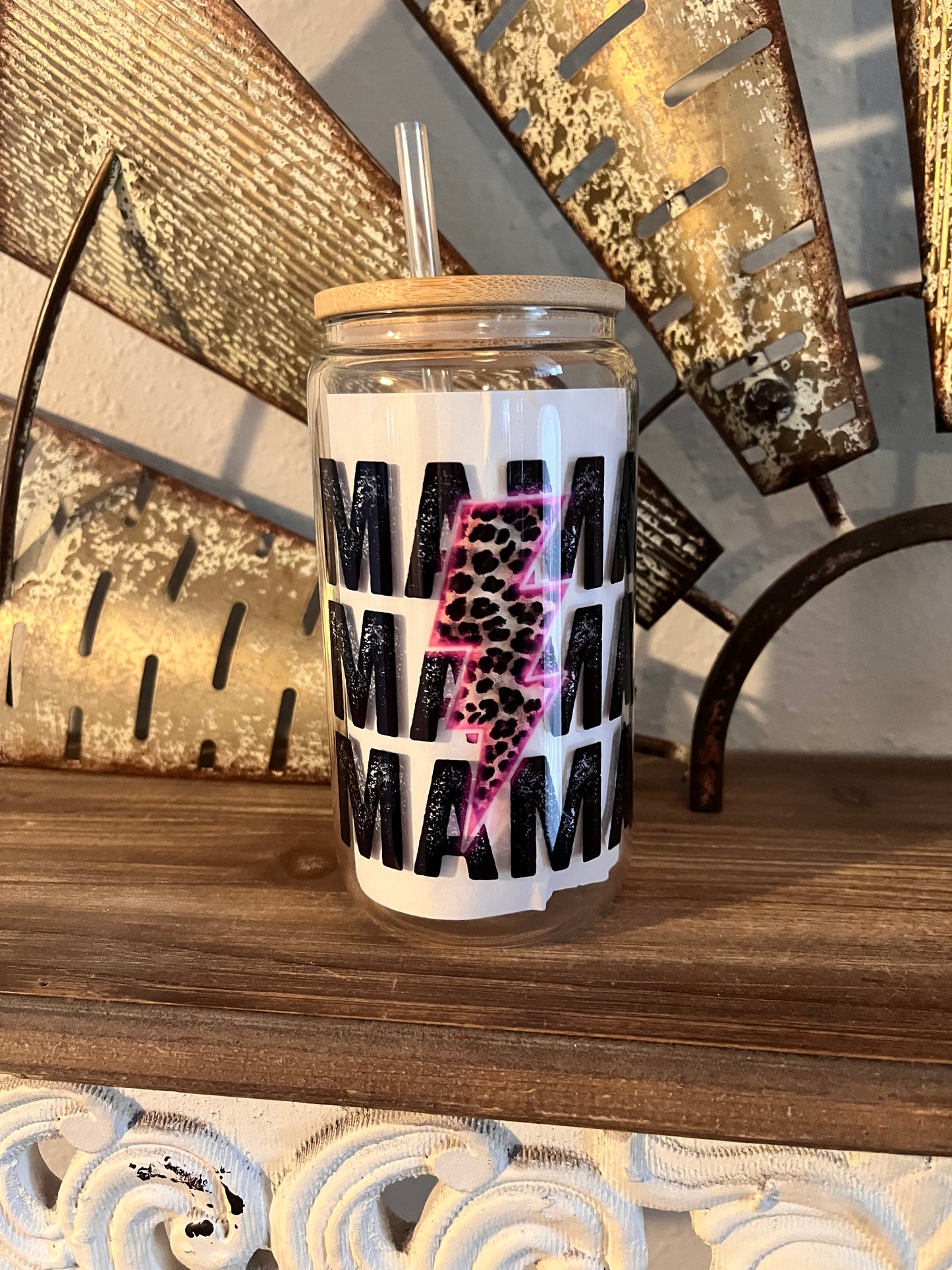 Mama with Neon lightning bolt Glass Can Tumbler